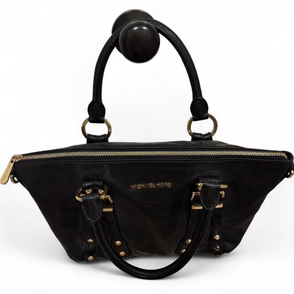 Michael Kors Leigh Black Leather Satchel Purse - Picture 8 of 8